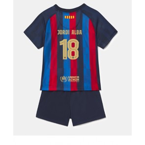 Barcelona Jordi Alba #18 kläder Barn 2022-23 Hemmatröja Kortärmad (+ korta byxor)